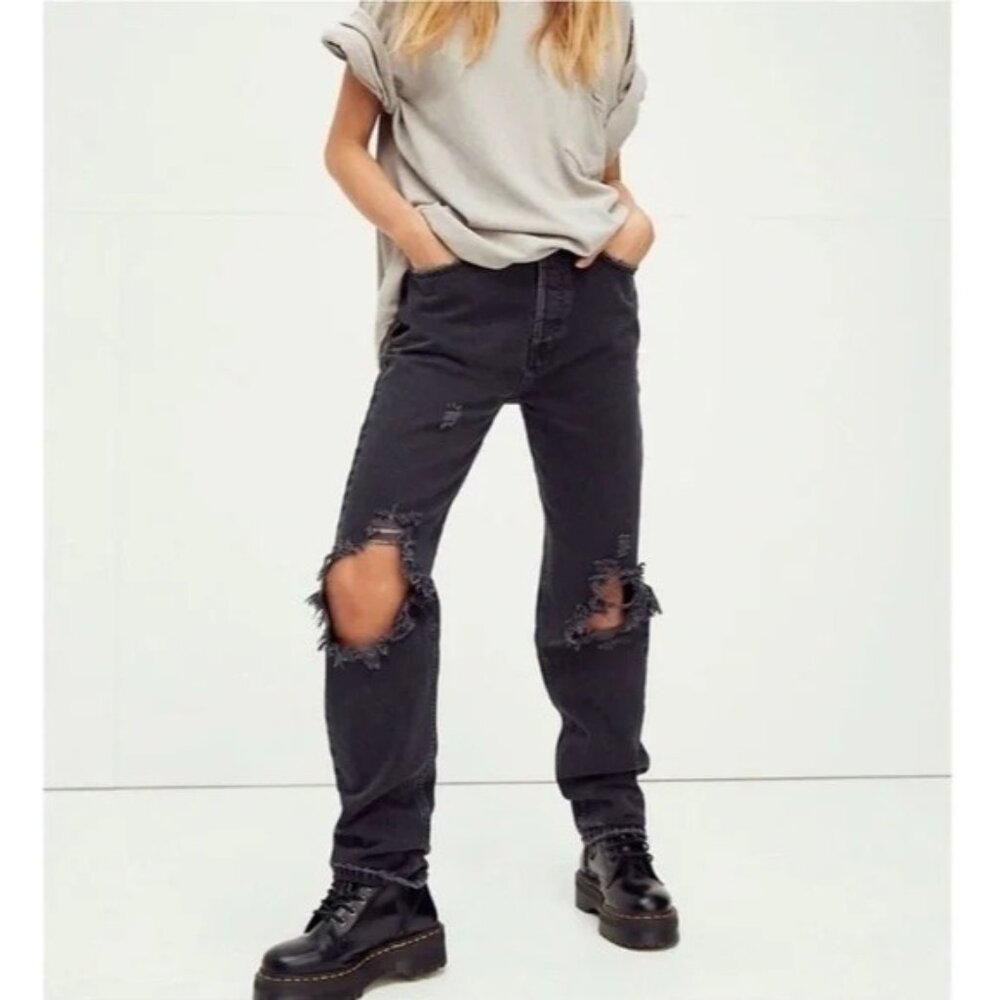 Free People We The Free The Lasso High Waisted Straight Leg Charcoal Jeans Sz 30